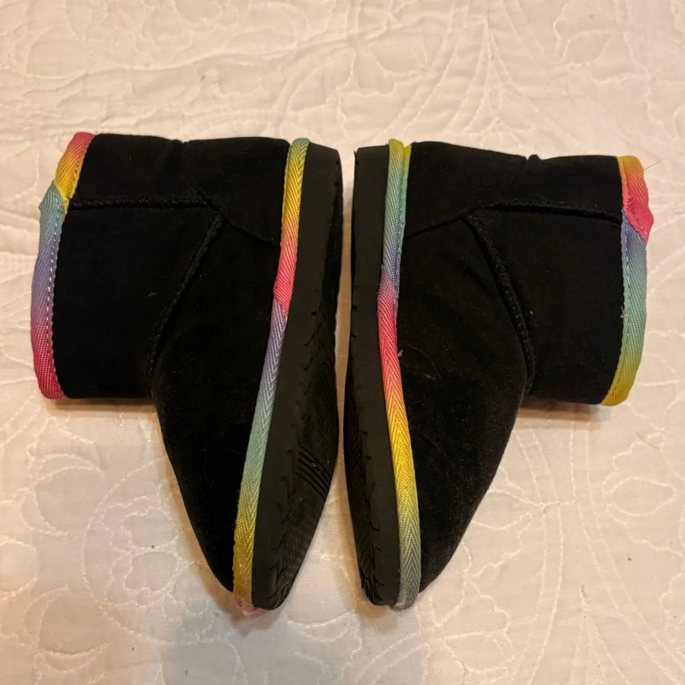 Girls Black Boots with Rainbow Trim
